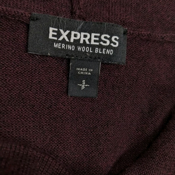 Express Hooded Pullover Sweater Long Sleeve S Merino Wool Blend Burgundy - Picture 2 of 6